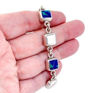 Estate Mexico Taxco TC-191 Sterling Silver 925 Azurite Link Bracelet 7.5"